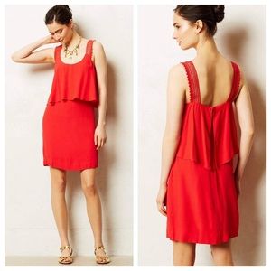 Maeve Red Crepe Dress with Lace Detail Straps